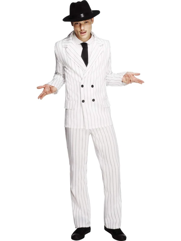 Smiffys Fever Gangster Costume, White Jacket, Trousers and Tie, Fever Male Fancy Dress, 1920s Dress Up Costumes, World Book Day