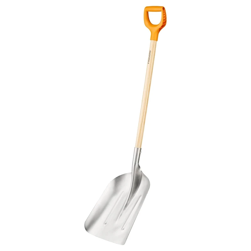 Fiskars Snow and Grain Shovel, Spade Width: 31 cm, Aluminium-spade/Birch Wood, Handle with Synthetic material coating, 1001637