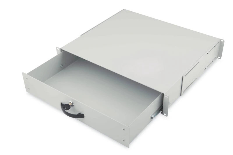 DIGITUS Drawer for network cabinets and server cabinets - 19-inch - 2U - Front and rear mounting - Variable installation depth - Document tray and keyboard insert - Lockable - Grey
