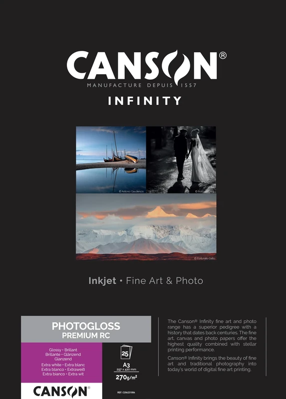CANSON Infinity Photo Gloss Premium RC 270gsm A3 Photo Paper, 25 Extra White Sheets, Ideal for Professional Photographers