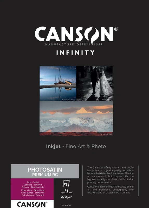 CANSON Infinity Photo Satin Premium RC 270gsm A3 Photo Paper, 25 Extra White Sheets, Ideal for Professional Photographers