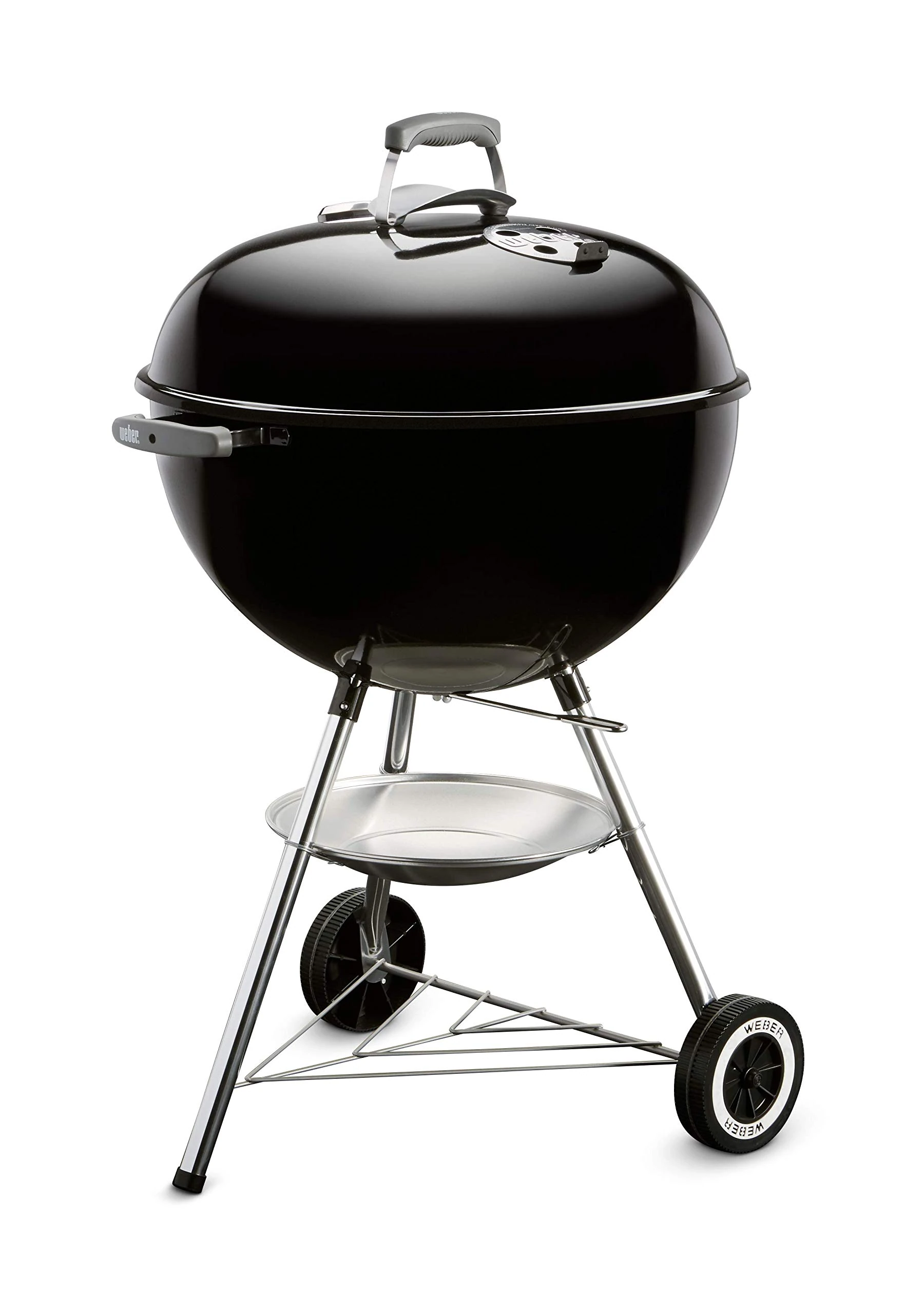 Weber Classic Kettle Charcoal Barbecue/Porcelain-Enamelled Lid & Bowl, 57 cm Cooking Surface, One-Touch Cleaning System, Lid Thermometer, Tripod Stand and Wheels, Black