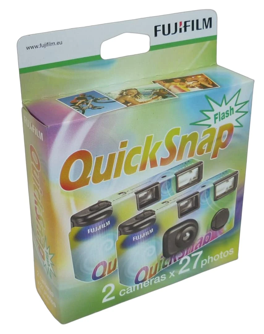 Fujifilm Quicksnap 400 disposable camera with built-in flash 54 exposures, contains 2 x cameras of 27 exposures each