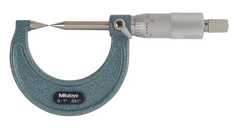 Mitutoyo 112-237 Series 112 Point Micrometre with Carbide Tip, 30 Degree, 0"-1" Range, 0.001" Graduation