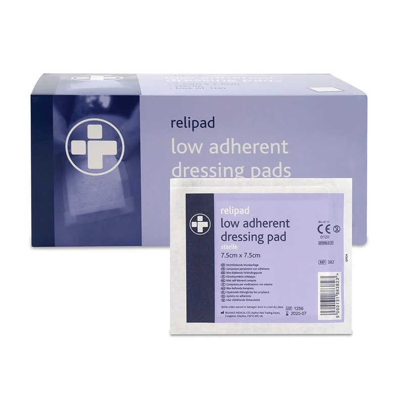 Reliance Medical Relipad First Aid Sterile Dressing - Low-Adherent, Absorbent Dressing Pads For Minor Abrasions, Lacerations And Wounds, 7.5 cm x 7.5 cm, Pack of 100 - Image 1