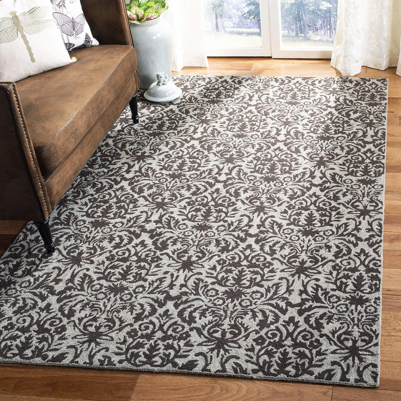 Safavieh Traditional Indoor Hand Tufted Rectangle Area Rug, Chelsea Collection, HK368, in Brown / Grey, 160 X 251 cm for Living Room, Bedroom or Any Indoor Space