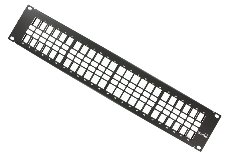 Leviton 49255-H48 QuickPort Flat Panel, 48-Port, 2RU, Cable Management Bar Included, Black