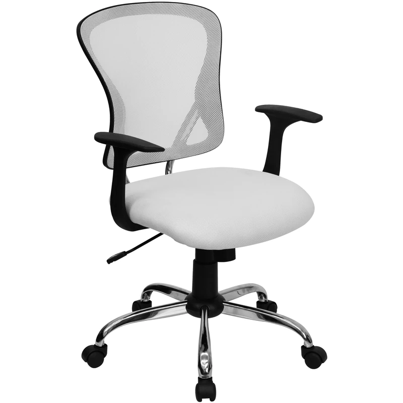 Flash Furniture Mid-Back Mesh Swivel Task Chair with Chrome Base and Arms, Metal, White, 73.66 x 60.96 x 27.94 cm