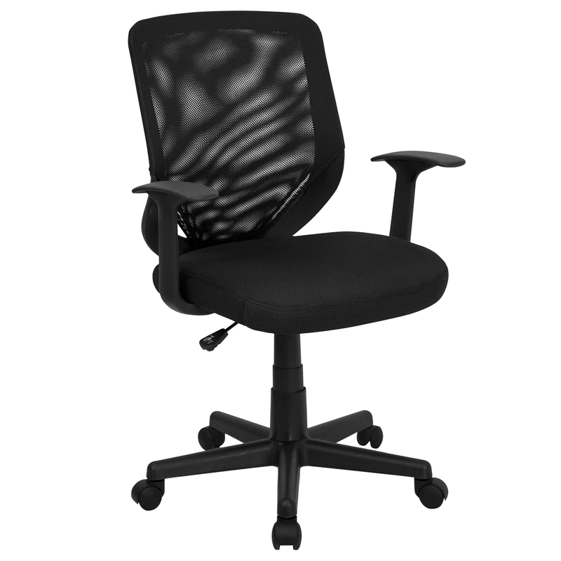 Flash Furniture Norris Mid-Back Black Mesh Tapered Back Swivel Task Office Chair with T-Arms
