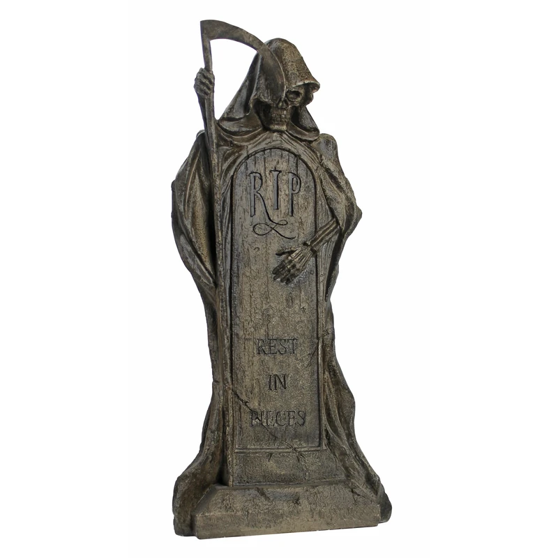 Design Toscano DB159491 Rest in Pieces Grim Reaper Halloween Tombstone Gothic Decor Garden Graveyard Statue, Polyresin, Greystone, 64 cm