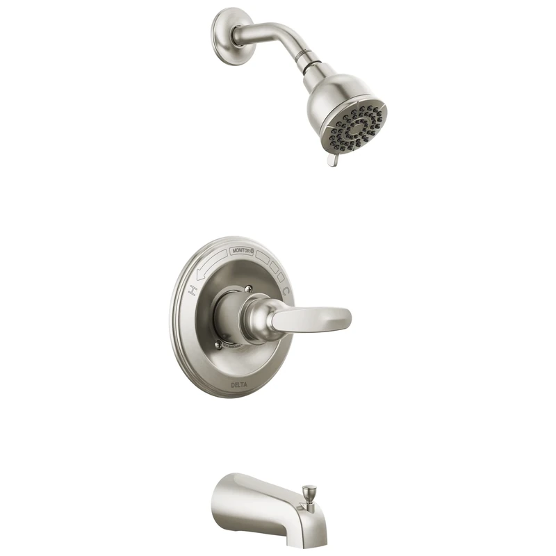 Delta Foundations Single-Function Tub and Shower Trim Kit with Single-Spray Shower Head, Stainless BT13410-SS (Valve Not Included)