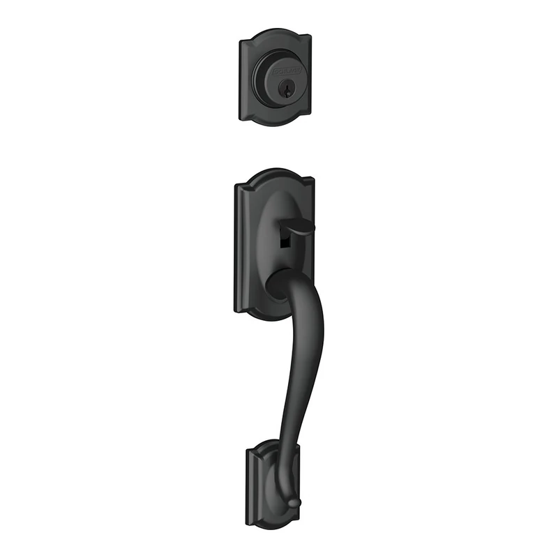 SCHLAGE F92-CAM Camelot Dummy Exterior Handleset from The F-Series, Matte Black Lock Company