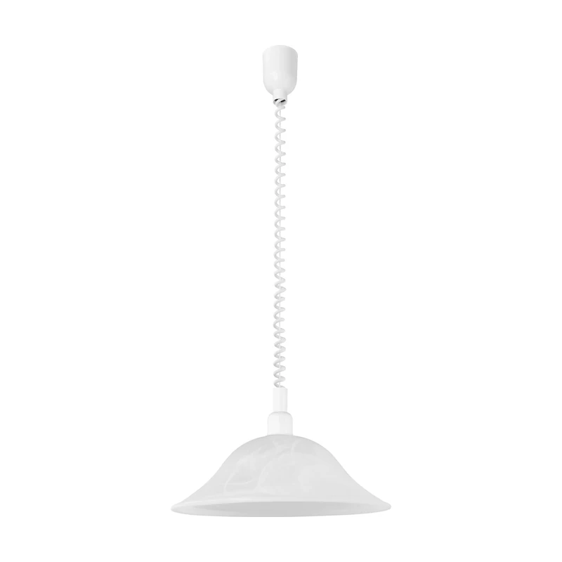 Eglo Pendant Light Alessandra, 1-Light Hanging lamp with Spiral Cable, Height Adjustable, Classic Pendant lamp, Kitchen lamp in Plastic and Alabaster Glass, White Dining Table lamp with E27 Socket