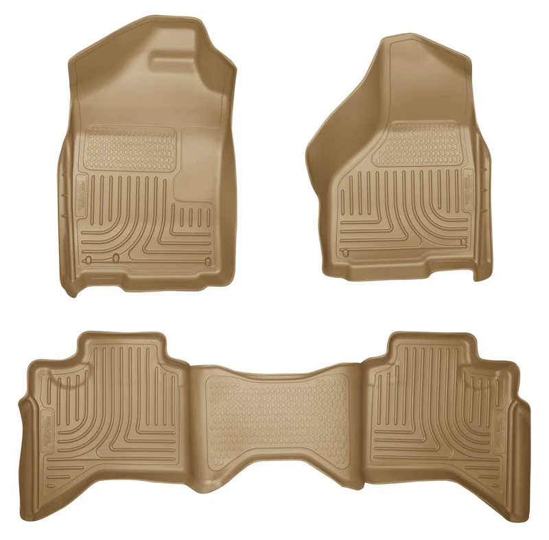 Husky Liners Weatherbeater | Fits 2002-2008 Ram 1500 Quad Cab; 2003-2009 Ram 2500/3500 Quad Cab, Front & 2nd Row Floor Liners - Tan, 3 pc. | 98033