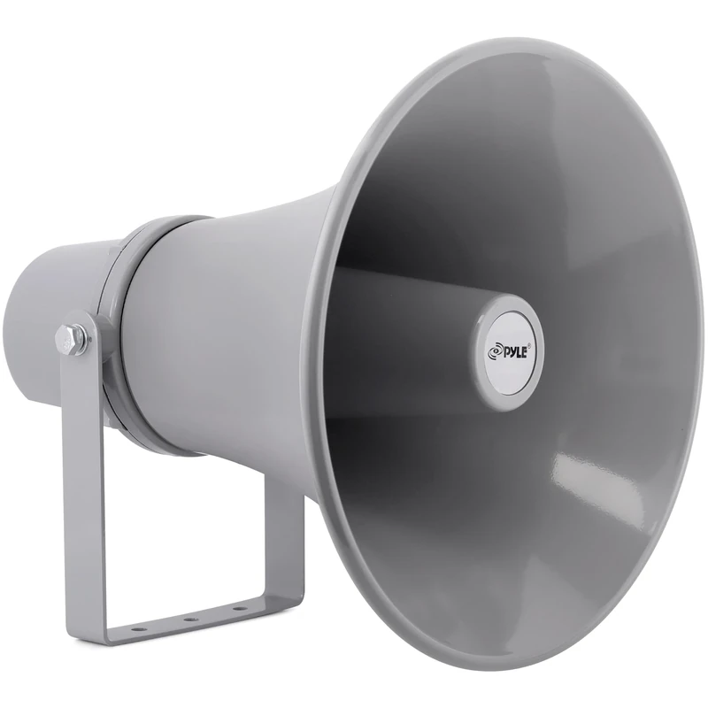 Pyle Indoor Outdoor PA Horn Speaker - 11 Inch 30-Watt Power Compact Loud Sound Megaphone w/ 400Hz-5KHz Frequency, 8 Ohm, 70V Transformer, Mounting Bracket, For 70V Audio System - (Gray)