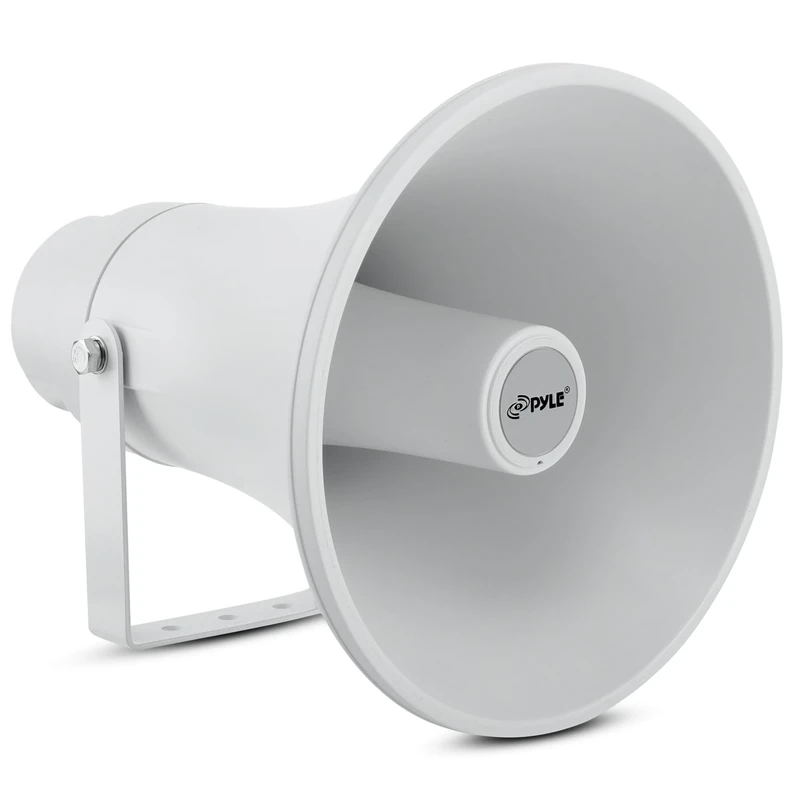 Pyle PA System Horn Speaker – 24cm Weatherproof Loudspeaker Megaphone, Wall Mount Outdoor/Indoor Audio System for Announcements, Intercom, Sirens & Security Alerts – White