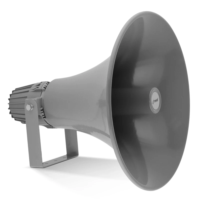 Pyle PA System Horn Speaker – 40 cm Weatherproof Loudspeaker Megaphone, Wall Mount Outdoor/Indoor Audio System for Announcements, Intercom, Sirens & Security Alerts – Grey