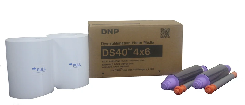 DNP DS40 4x6” / 10x15cm Ribbon and Paper Photo Media Set - 2 Rolls (400 Prints Per Roll)