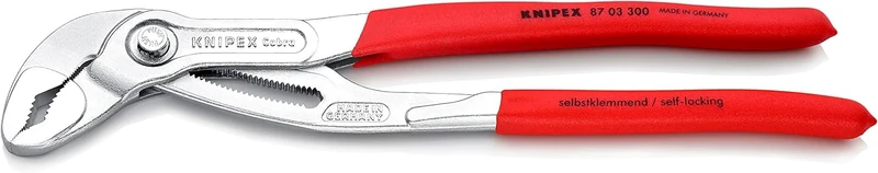 KNIPEX Cobra High-Tech Water Pump Pliers Chrome-Plated with Non-Slip Plastic Coating 300 mm, 87 03 300