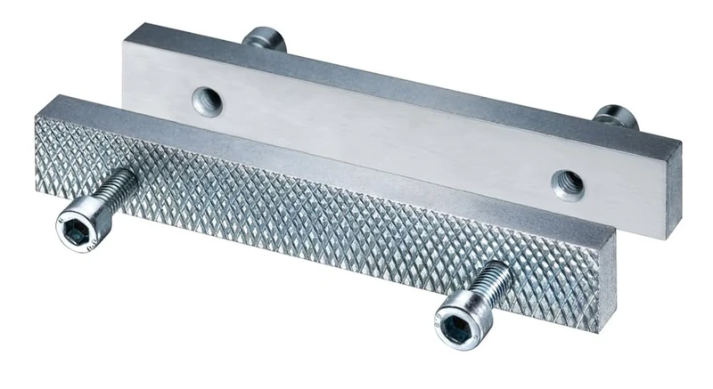 Heuer 116140 Vice Jaws, Interchangeable Jaws (Steel, Hardened, Galvanised, Reversible and Interchangeable, Smooth, Other Side Grooved Suitable for Vice 140 mm)