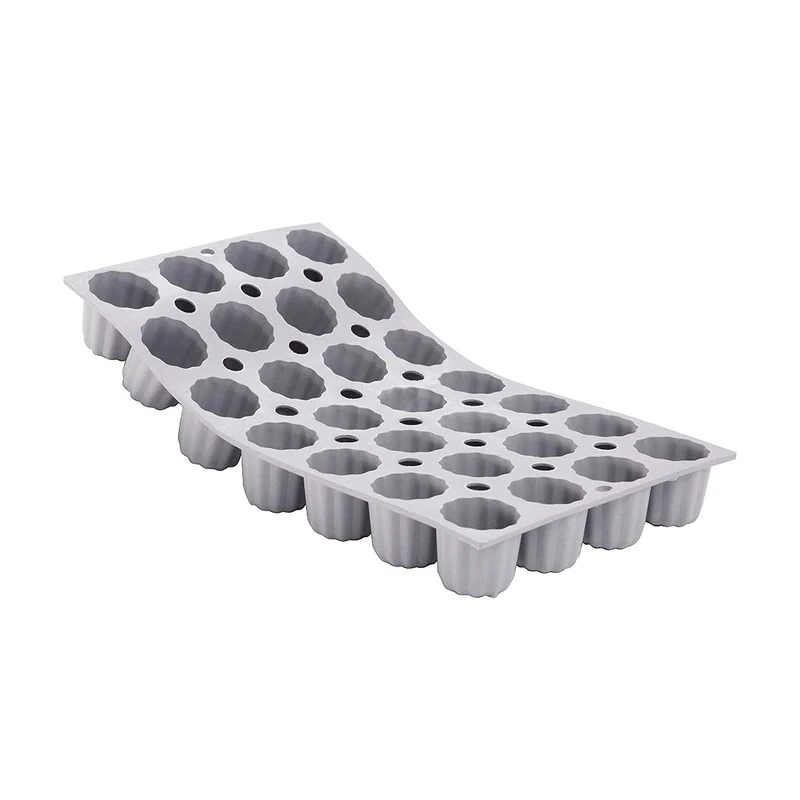 De Buyer Elastomoule 1.9 cl Mini-Bordelais Fluted Cake Moulds, Silicone, Grey, 35.41 x 17.4 x 3.99 cm