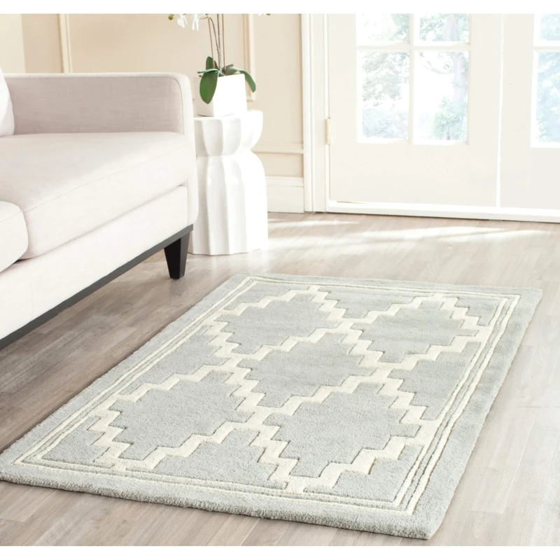 Safavieh Contemporary Indoor Hand Tufted Rectangle Area Rug, Chatham Collection, CHT743, in Grey / Ivory, 122 X 183 cm for Living Room, Bedroom or Any Indoor Space