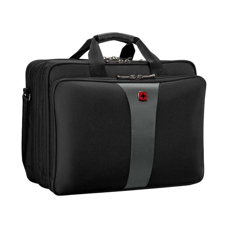 Wenger Legacy 600655, 17 Inch Laptop Case, with iPad/Tablet/eReader Pocket, 19 Litre, Business, School, Travel, Padded Laptop Compartment Black/Grey 32 x 21 x 42 cm