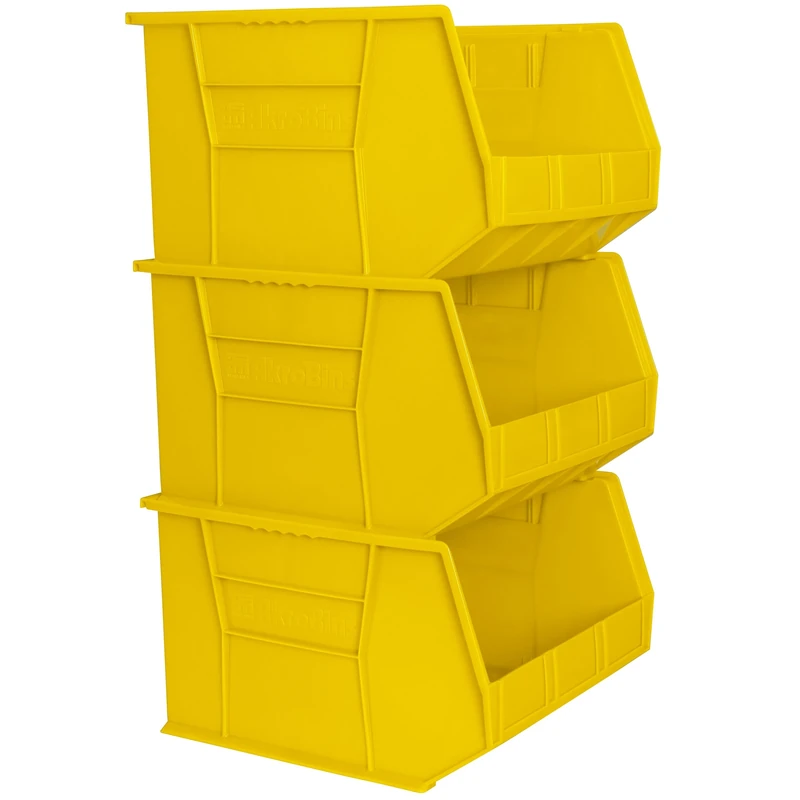 Akro-Mils 30270 Plastic Storage Stacking Hanging Akro Bin, 18-Inch by 16-Inch by 11-Inch, Yellow, Case of 3