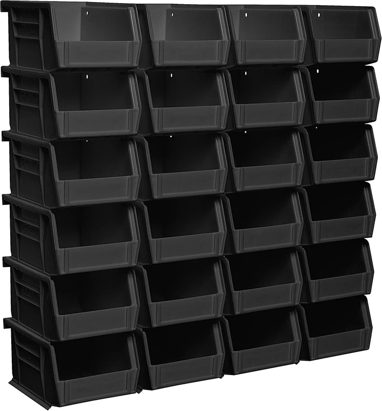 Akro-Mils 30210 AkroBins Plastic Storage Bins, Space-Saving Stackable Bins for Garage, Pantry, Craft Organization, 13.7 cm x 10.5 cm x 7.6 cm, Black, 24-Pack