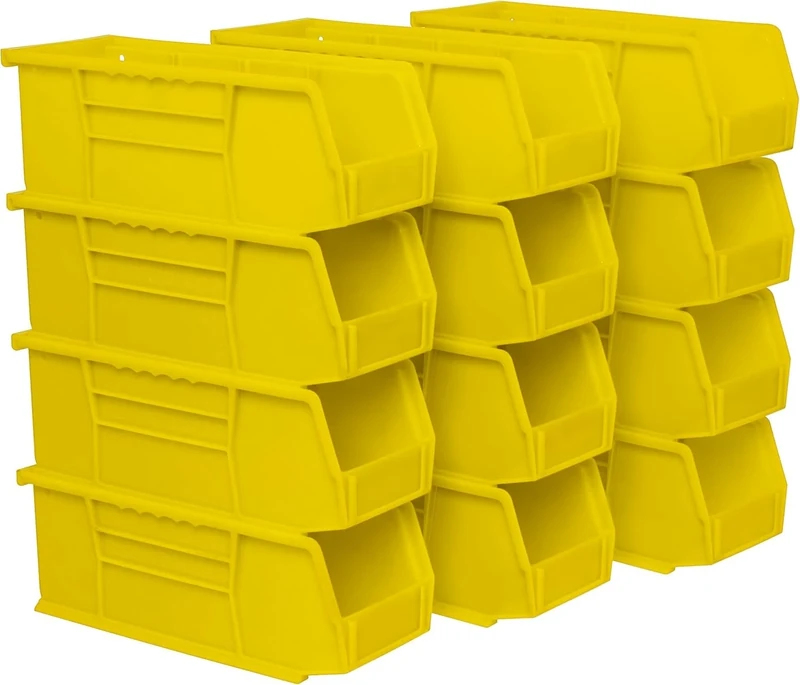 Akro-Mils 30224 AkroBins Plastic Storage Bins, Space-Saving Stackable Bins for Garage, Pantry, Craft Organization, 27.94 cm L x 10.16 cm W x 10.16 cm H, Yellow, 12-Pack