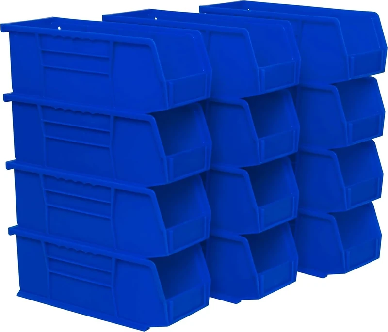 Akro-Mils 30224 AkroBins Plastic Storage Bins, Space-Saving Stackable Bins for Garage, Pantry, Craft Organization, 27.94 cm L x 10.16 cm W x 10.16 cm H, Blue, 12-Pack