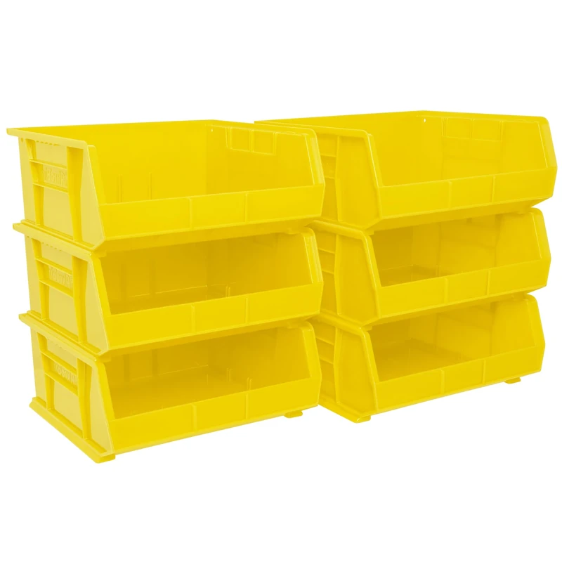 Akro-Mils 30250 AkroBins Plastic Storage Bins, Space-Saving Stackable Bins for Garage, Pantry, Craft Organization, 15-Inch x 16-Inch x 7-Inch, Yellow, 6-Pack