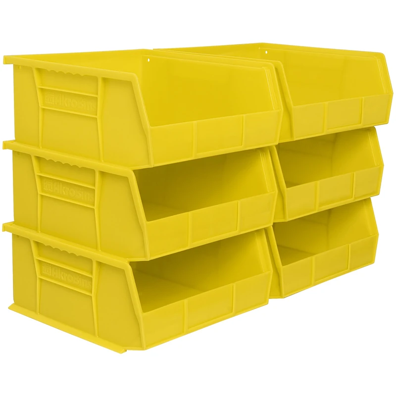 Akro-Mils 30235 AkroBins Plastic Storage Bins, Space-Saving Stackable Bins for Garage, Pantry, Craft Organization, 27.6 cm x 27.9 cm x 12.7 cm, Yellow, 6-Pack