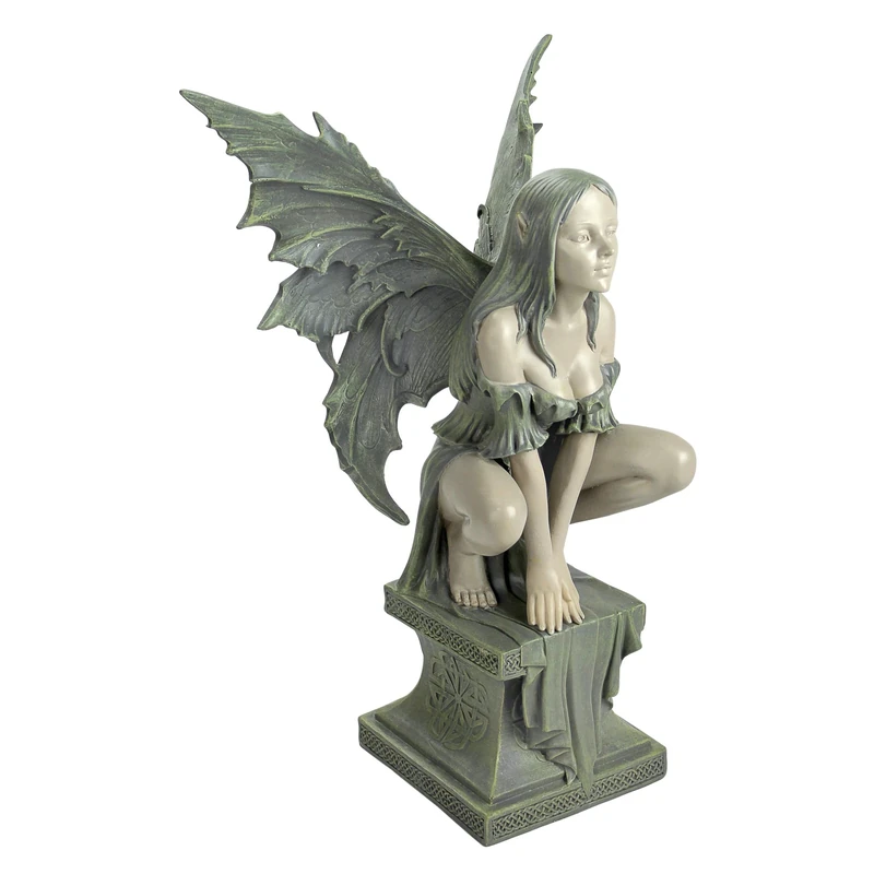 Design Toscano CL5047 Celtic Fairy's Perilous Perch Outdoor Garden Statue, Polyresin, Two Tone Stone, Large, 48.5 cm