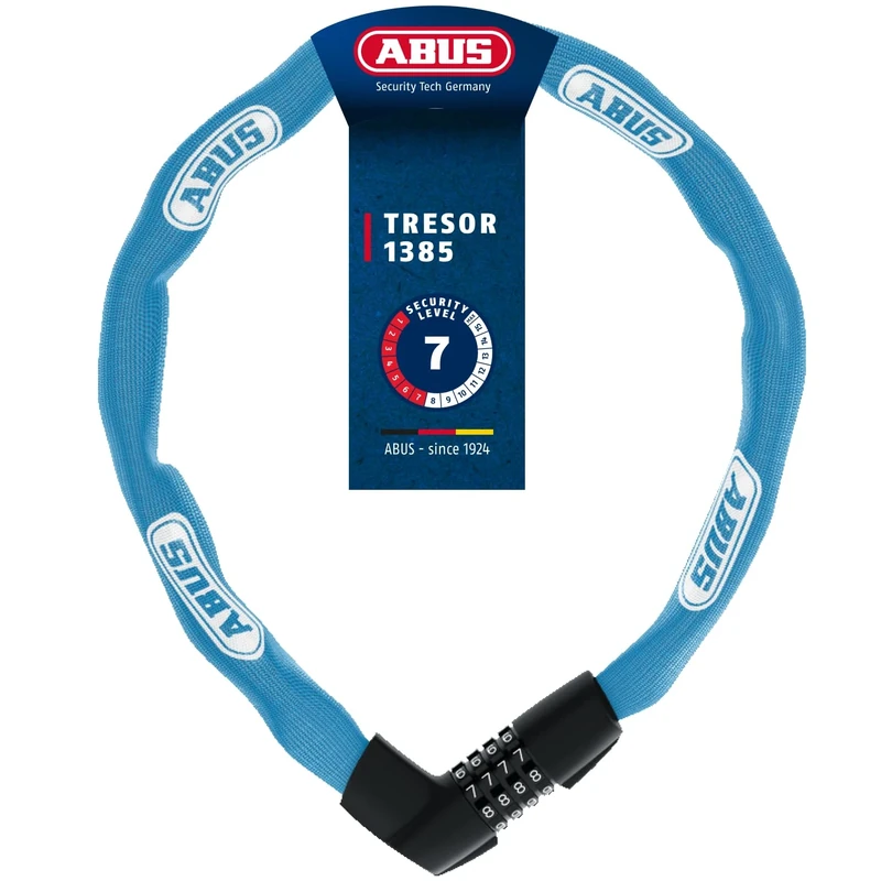 ABUS chain lock Tresor 1385 - combination lock made of hardened steel - 7 mm thick square chain - security level 7 - 85 cm - blue
