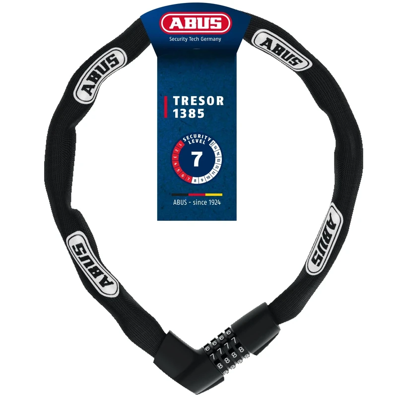 ABUS chain lock Tresor 1385 - hardened steel combination lock - 7 mm thick square chain - security level 7 - 110 cm - black