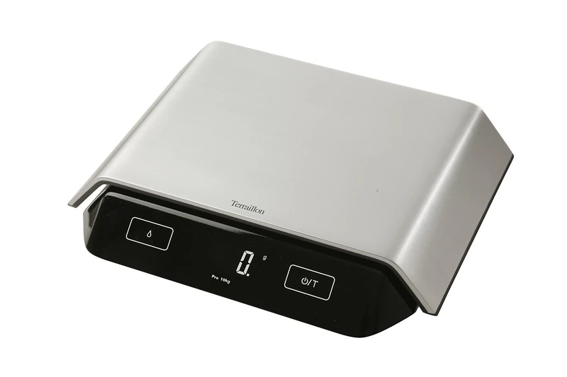 Terraillon 13792 Macaron Kitchen Scales, Tare, Liquid Conversions, Anti-Dust Coating, 10 kg Capacity, Supreme, Silver/Black, Stainless Steel