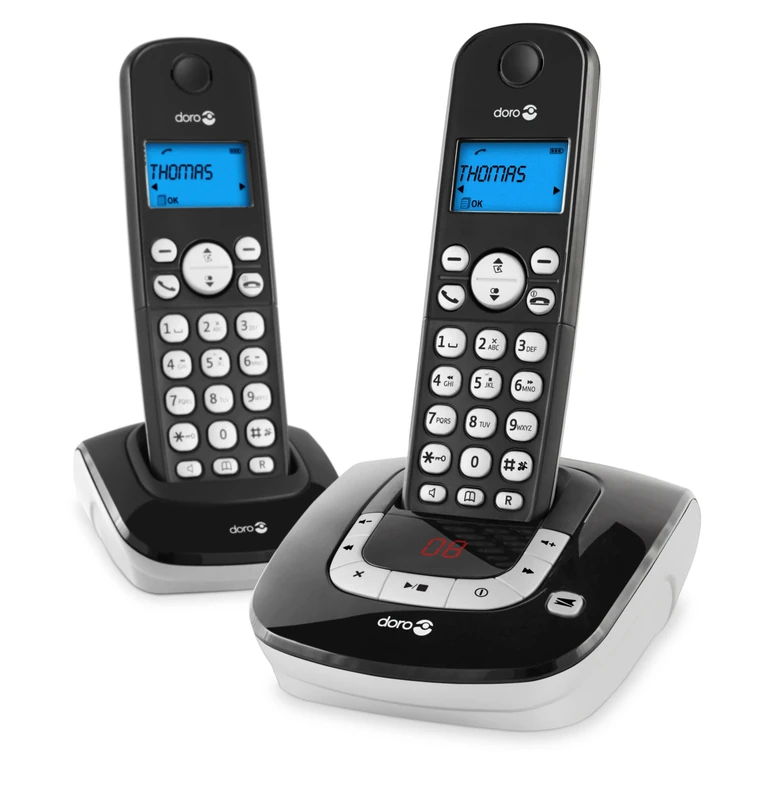 Doro Adapto 8r DECT Digital Cordless Twin Phone Set with Answer Machine - Black