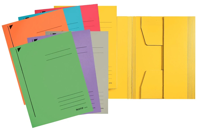 Leitz Juris Folder A4, Pack of 25, Folder with 3 Flaps, Ideal for Transporting Documents, Holds Approx. 250 Sheets, Assorted Colours, 39240099
