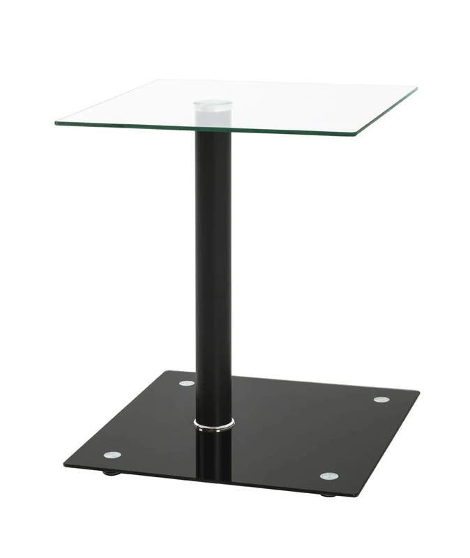 HAKU Möbel End Table Black, Metal, Tempered Glass, Tempered Glass - Size: W 40 cm X H 52 cm X D 40 cm, Style: Modern