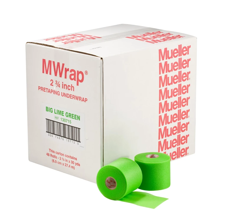 Mueller Big Bold Mwrap underwrap, Big Lime Green, 6.9 cm x 27.4 m, 48 rolls