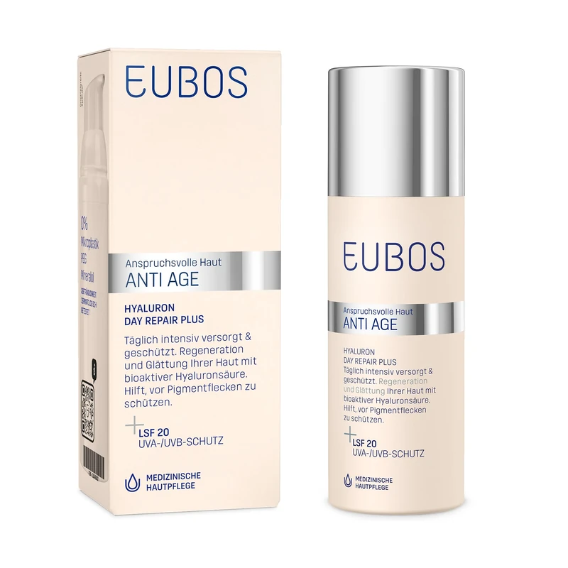 Eubos Hyaluronic Day Plus SPF 20 50 ml Anti-Wrinkle Day Cream for Dry and All Skin Types Efficiency and Compatibility Dermatologically Tested Made in Germany