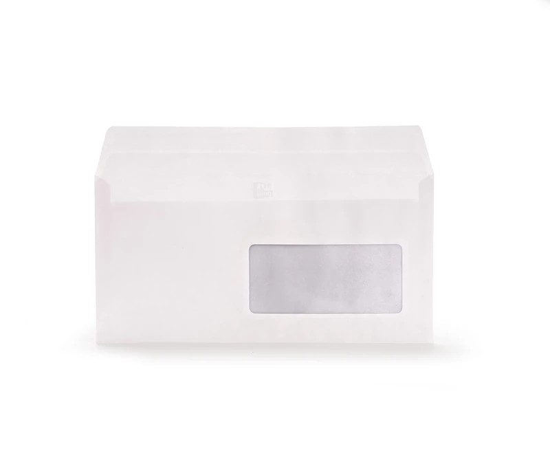 Oxford 100102009 Box of 500 Envelopes Self-Adhesive 110 x 220 mm with Window 45 x 100 mm White - Image 1