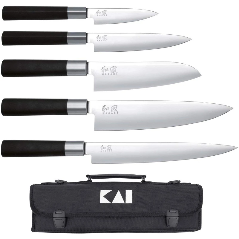 Kai DM-0781EU67 - Set consisting of knife case and 5 knives: 6710P (100 mm), 6715U (150 mm), 6716S (165 mm), 6720C (200 mm), 6723L (230 mm)