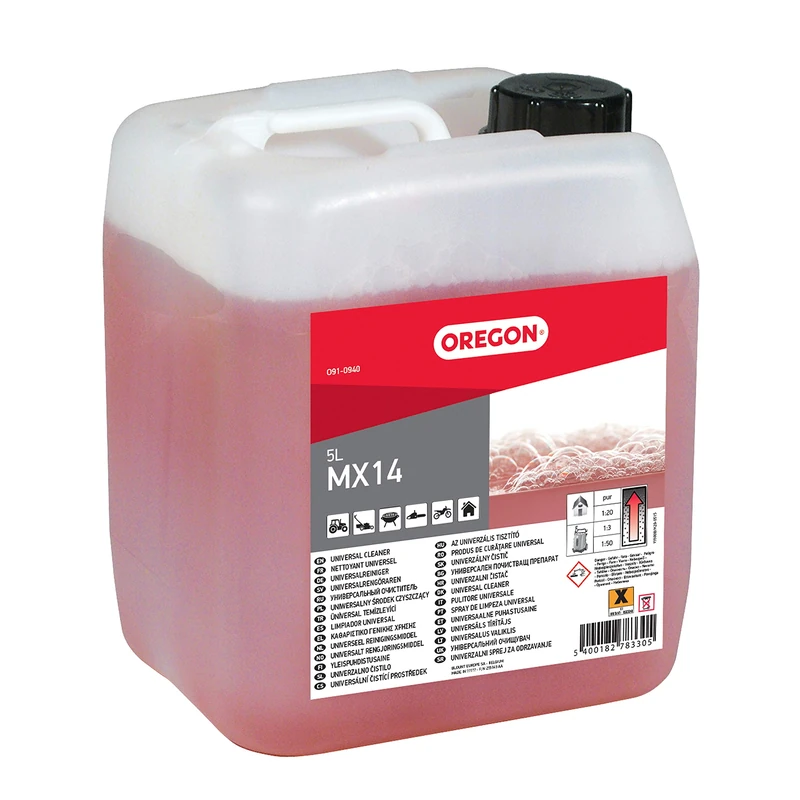 Oregon Biodegradable MX-14 Workshop Liquid Cleaner, Effective Non Toxic Universal Cleaning & Stain Remover for Clothes, Tools & Machinery, Removes Oil, Dirt, Grease & Paint – 5 Litre Bottle (O91-9040)