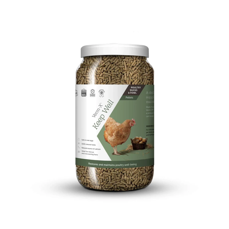 Verm-X Keep Well for Rescue and Recovering Hens. Restores and Maintains Well-Being for Chickens, Ducks, Geese and Turkeys. Vet approved. UFAS assured. Safe to Eat Egg Whilst Feeding.
