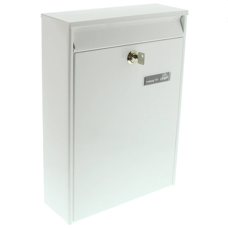 Burg-Wächter Leipzig 777 ANT Perforated Stainless Steel Letterbox, A4 Slot, EU Standard EN 13724, Device for Putting Batteries in, White