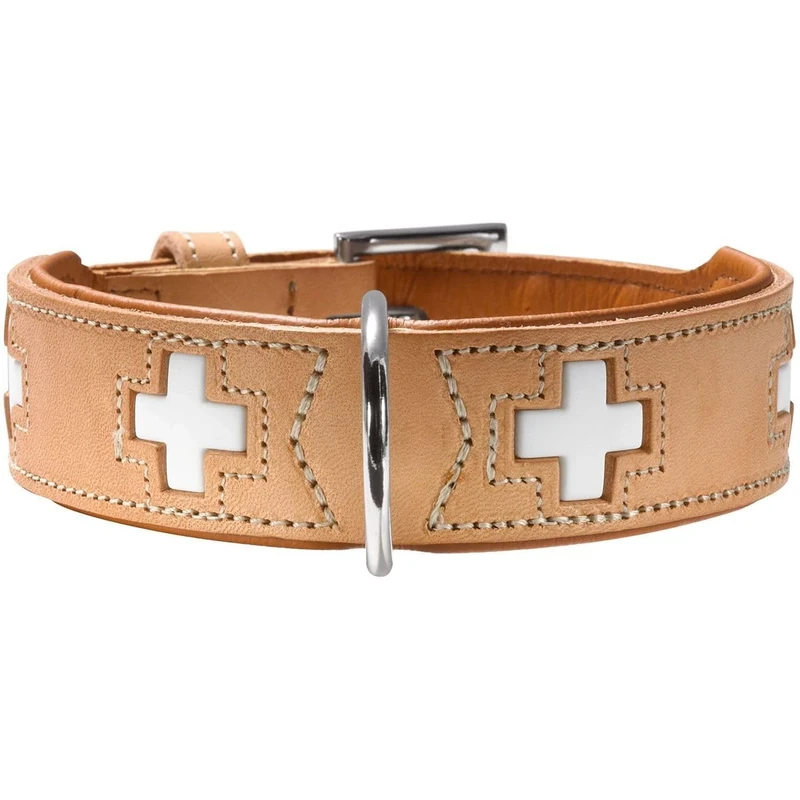 Hunter Swiss Nickel Pale Leather Collar, 37 cm Natur/Beige