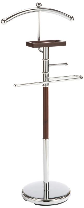 axentia Godiva Floor Standing Clothes Valet, High Gloss Standing Suit Hanger, Chromed Metal Valet Stand with Hanging Rail, Wooden Accessory Tray, Tie Holder and Stable Base,28 x 44 x 108 cm, Silver - Image 1