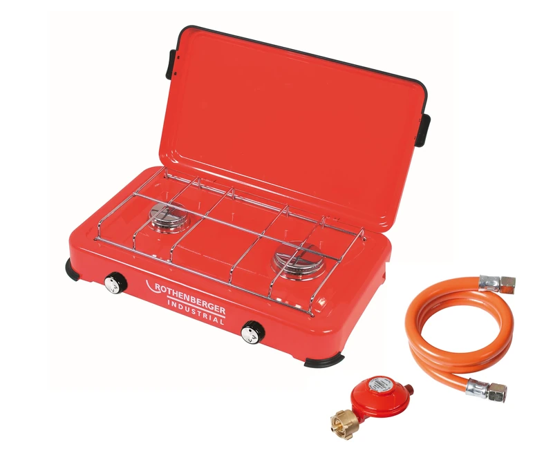 ROTHENBERGER Industrial 35940 Double Burner Camping Stove with 0.4 m Hose and 50 mbar Propane Regulator 51 x 36 x 11 cm